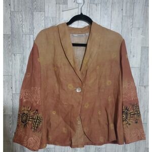 Two Star Dog TSD Jacket Brown Linen One Button Lagenlook‎ Lightweight Size Large